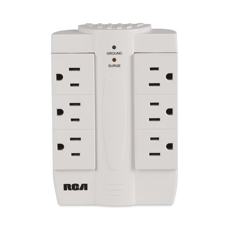 Rca Six Outlet Swivel Surge Protector, 6 Outlets, 1200 Joules, White PSWTS6FV